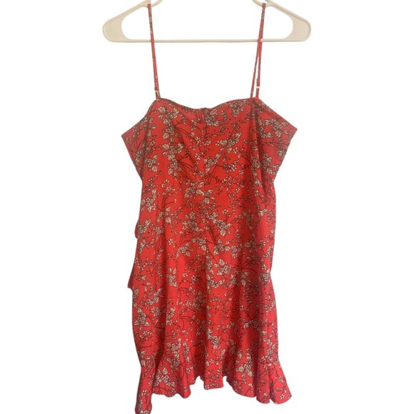 Red Floral Ruffle Mini Dress with Adjustable Straps - Size M - Picture 2 of 4